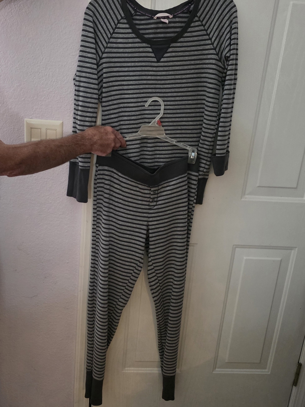 NWOT- M/M Victoria's Secret Gray and Black Striped Thermal Pajama Set
